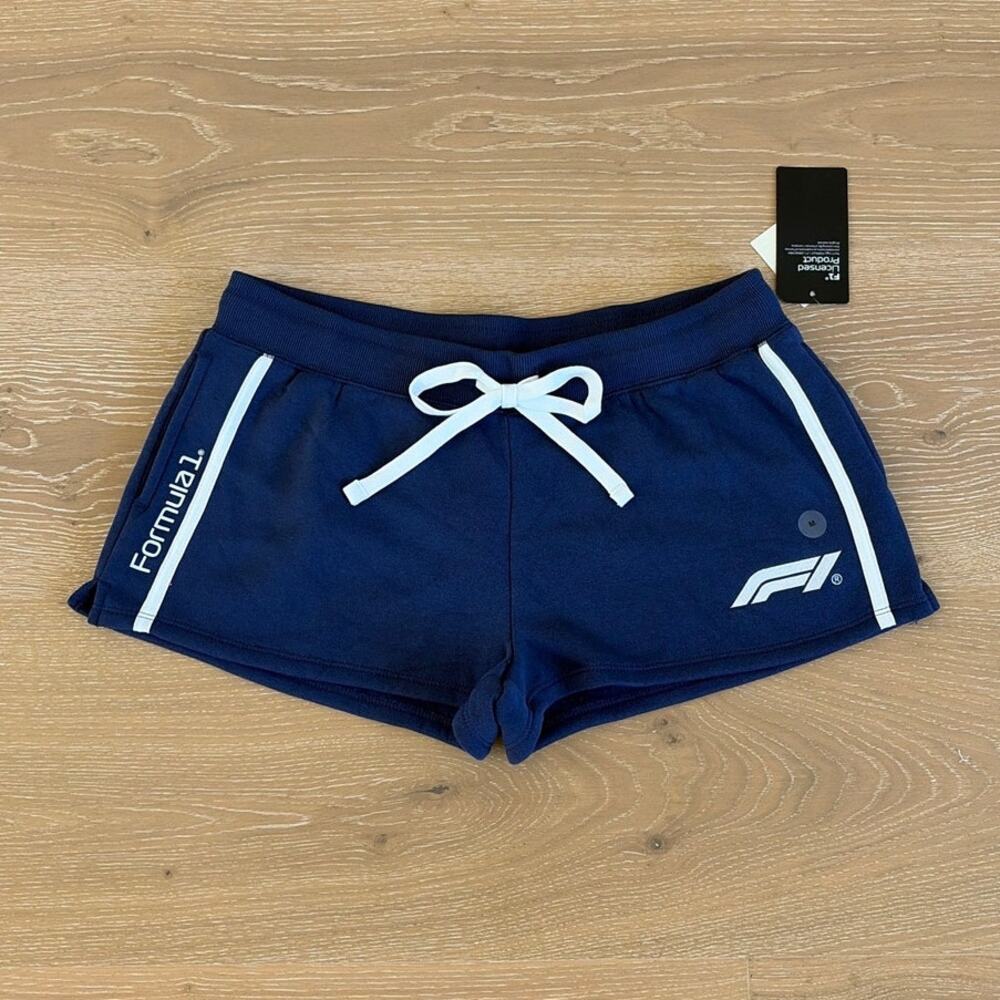 Aeropostale F1 Formula 1 Low Rise Fleece Shorts Size M Blue White
